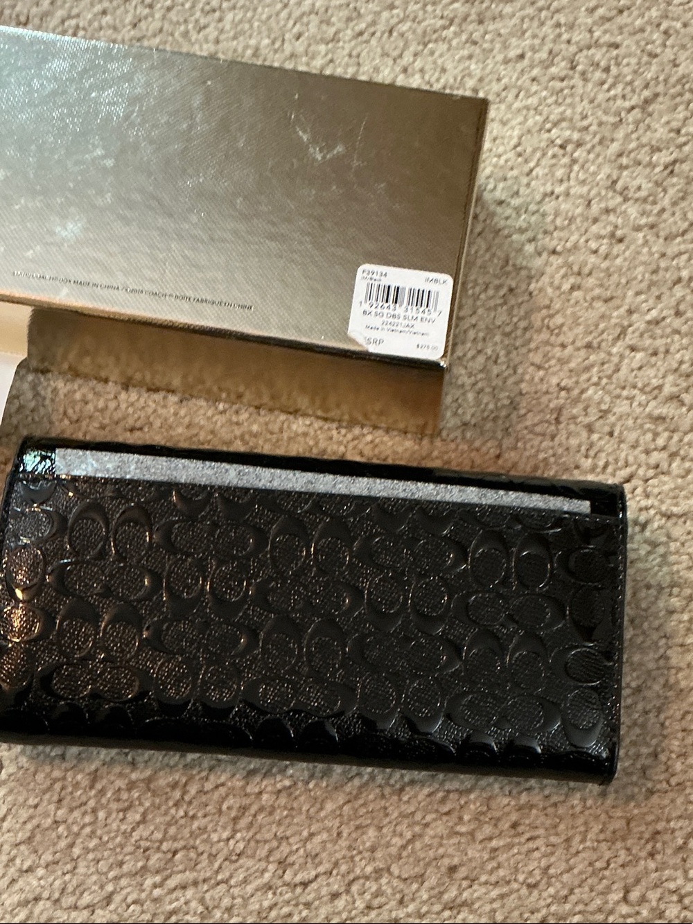 Coach Black Patent Signature Envelope Wallet with Gold Logo - Picture 5 of 8